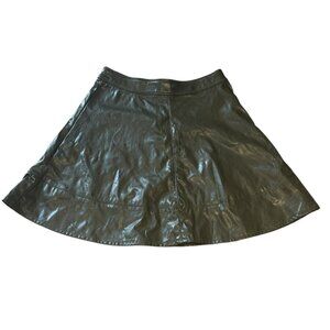 Lapis Military Green Vegan Leather Mini Skirt Sz M A Line Faux High Waisted Punk